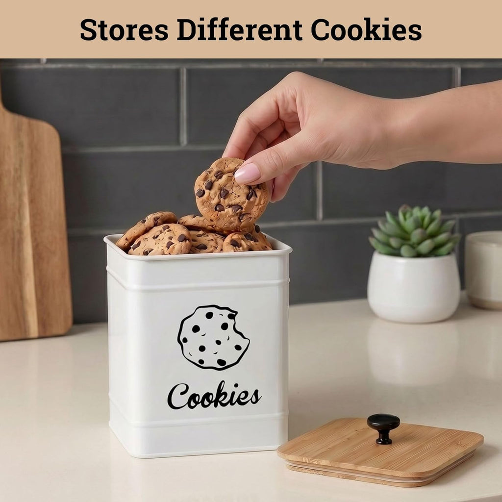 Cookie Jar with Airtight Bamboo Lid, 6"D x 8"H, 1 Gallon Iron Cookie Tin