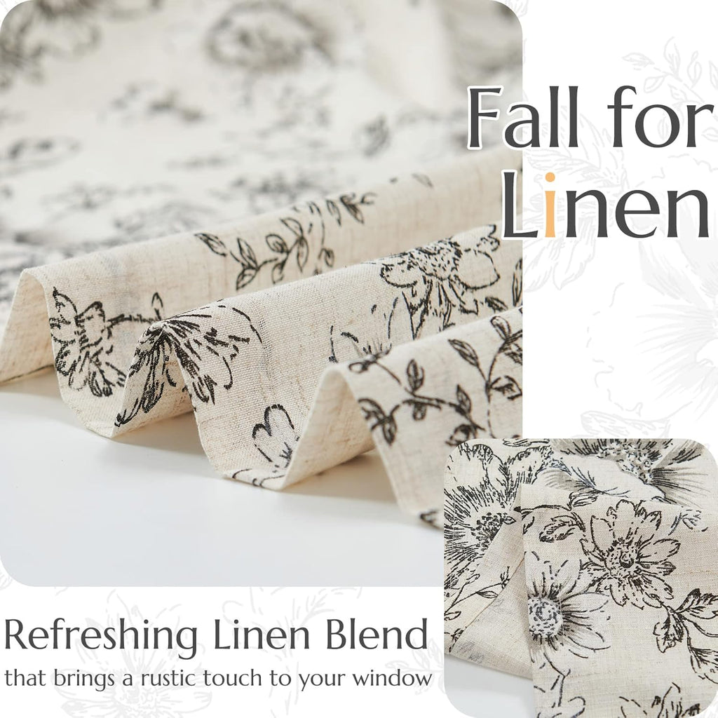 Tie Up Valance Curtain Floral Linen for Windows Farmhouse Valance 45 Inch Botanical Short Window Treatment Adjustable