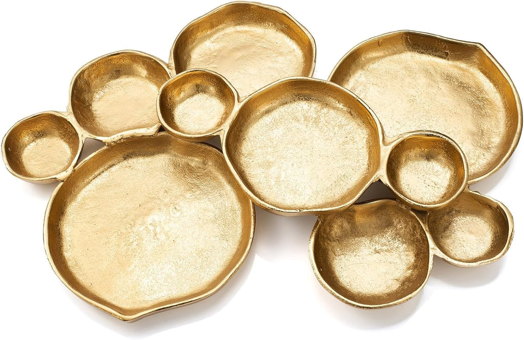 Cluster of 10 Round Serving Bowls Gold Clusters Decorative Elegant Snack Tray for Olives, Chip & Dip, Nuts