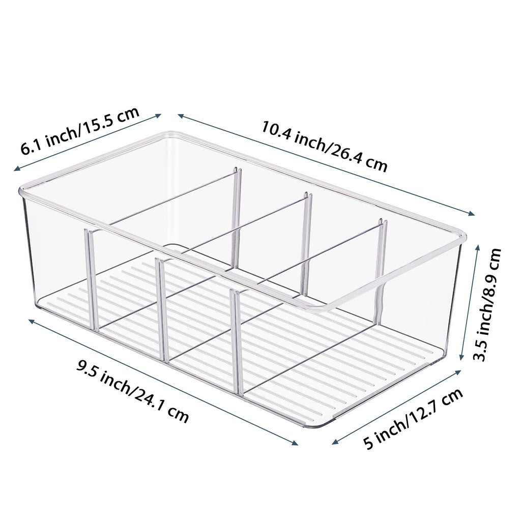 8 Pack Food Storage Organizer Bins, Clear Plastic, 4 Compartments