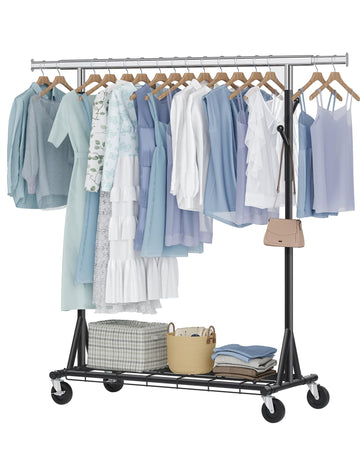 1-Minute Assembly Clothes Rack, 480 lbs Heavy Duty Rolling Clothing Racks with Wheels, Foldable Garment Rack