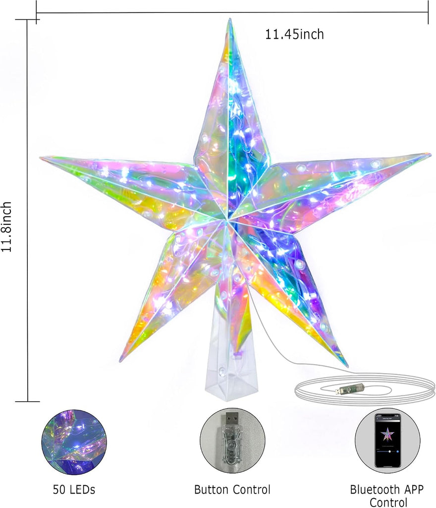 Smart Christmas Tree Topper Star, 11.8", 20 LEDs