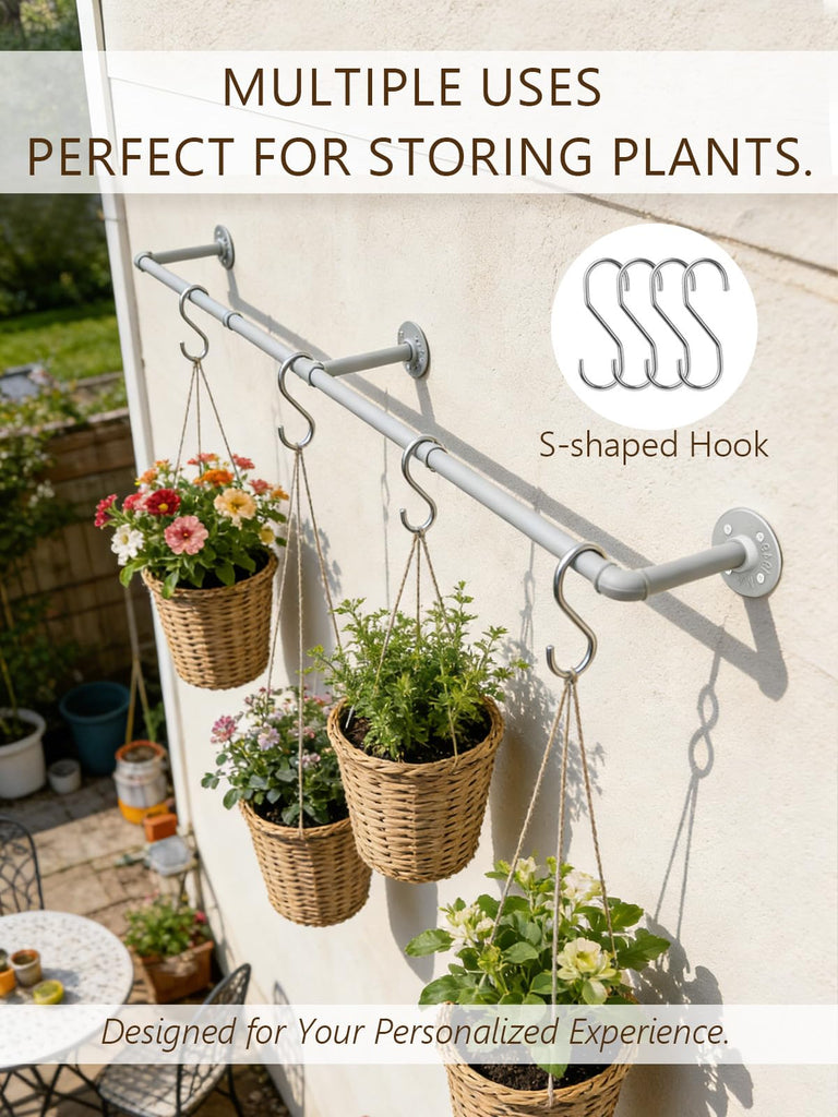 65.7in Industrial Pipe Wall Mounted Clothes Rack, Heavy Duty Detachable Iron Garment Bar, Rustic Space-Saving Hanging