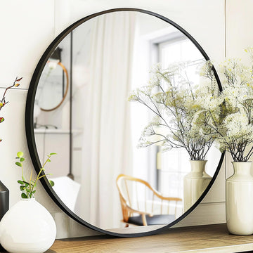 Circle Mirror 20 inch, Black Round Mirror, Matte Black Metal Frame