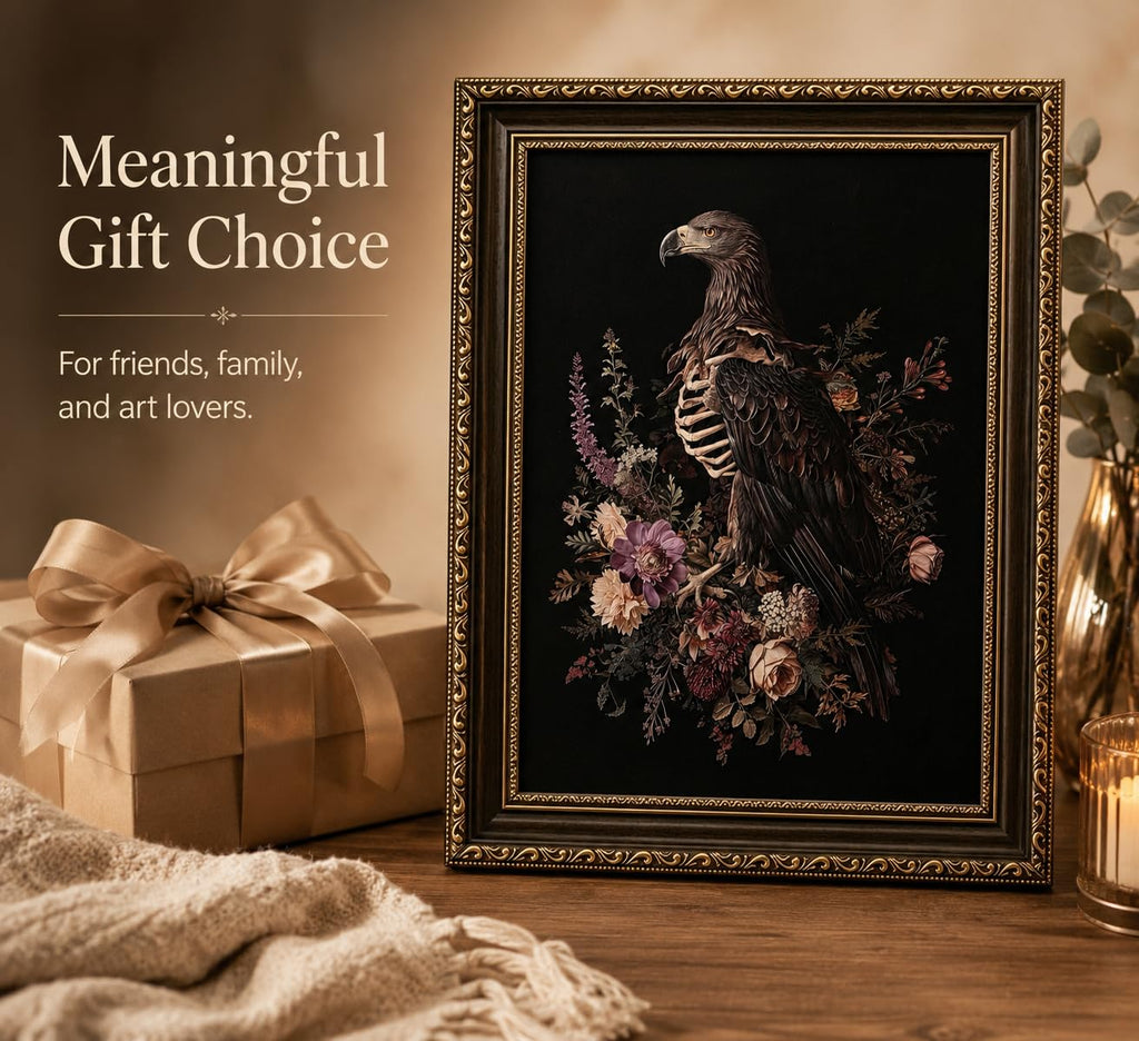 Gothic Canvas Wall art Skeletal Eagle Dark Academia Framed WallDecor12x16in