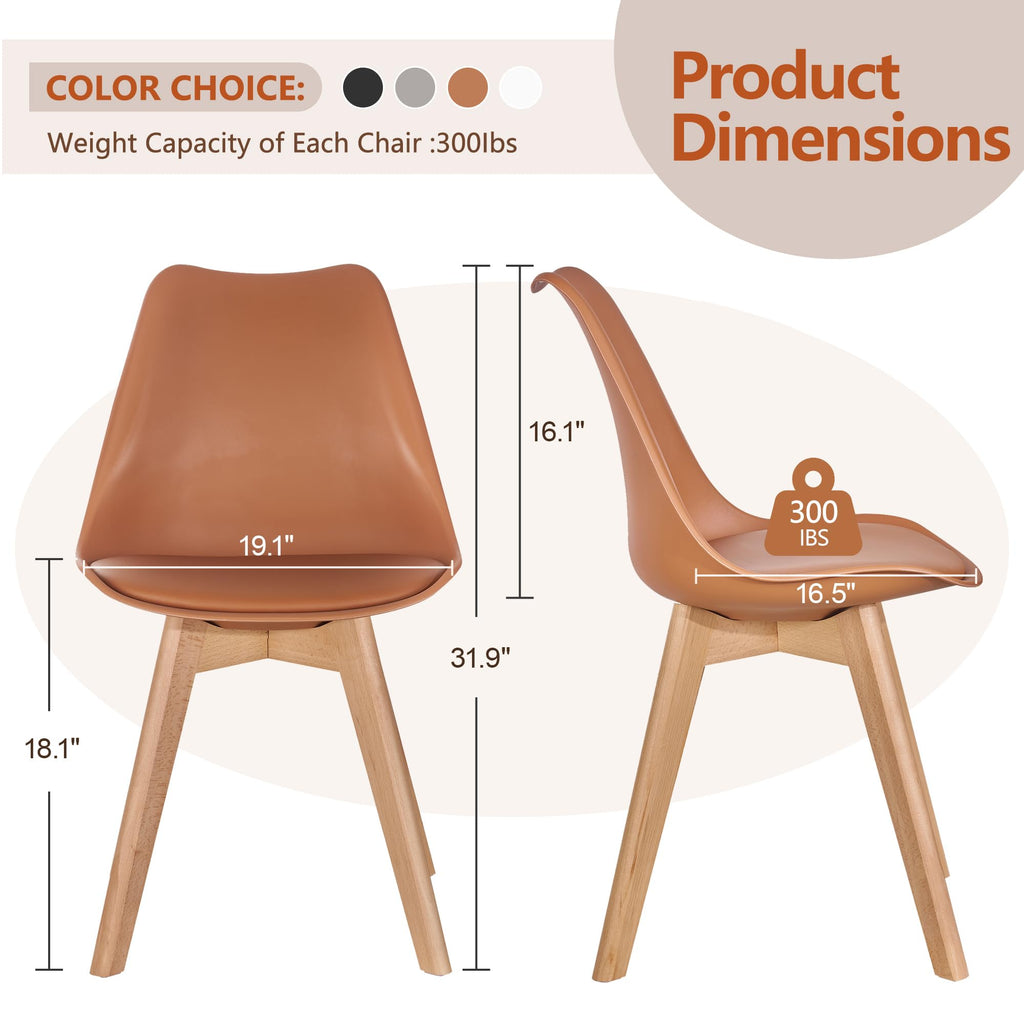 Dining Chairs Set of 4, Mid-Century Modern Kitchen & Dining Room Chairs, PU Leather Upholstered Seat, Solid Wood