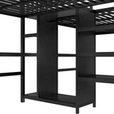 Twin Over Twin Metal Loft Bed with Desk and Wardrobe for 2 Kids,Twin Heavy Duty Double Loft Bed Frame with Charging
