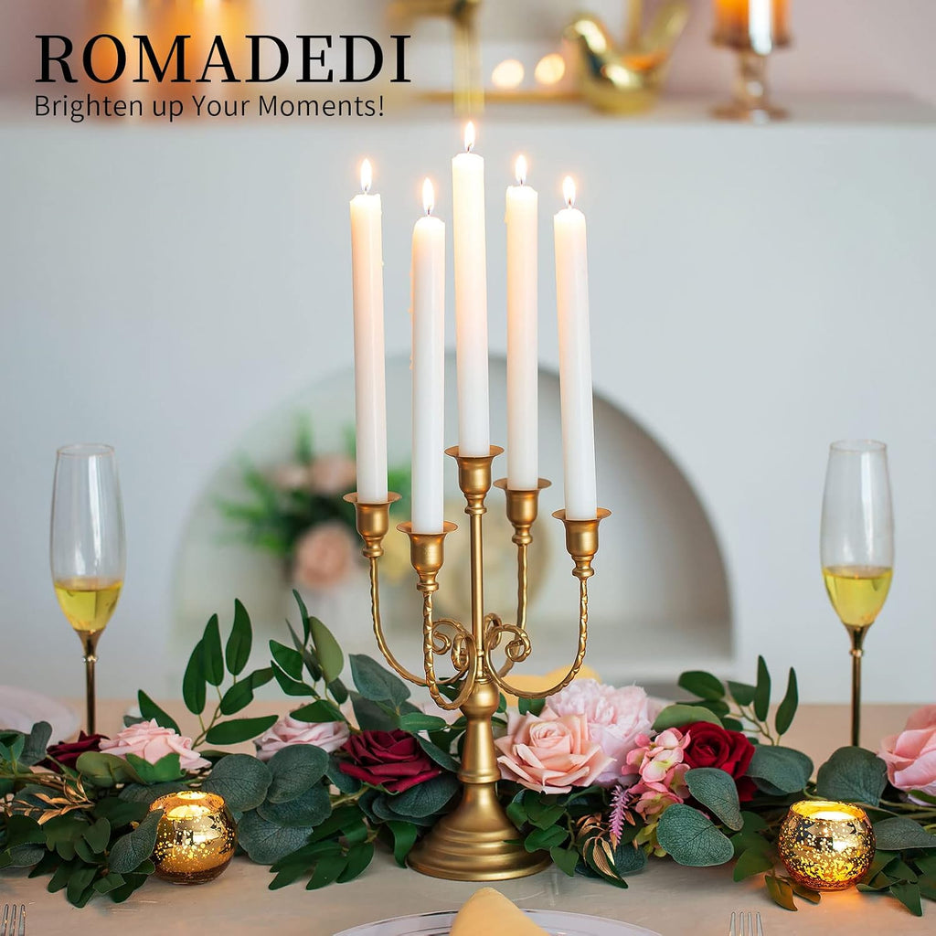 Candelabra Gold Candle Holders - 5 Arm 11.8" Wedding Candlestick Holder for Theme Party Table Centrepiece Decor