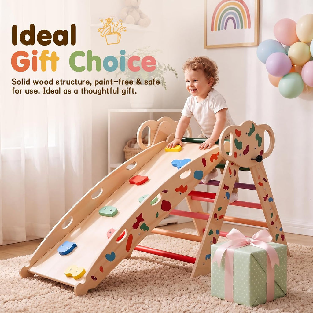 Foldable Triangle, Birch Plywood Montessori Climbing Gym with Slide