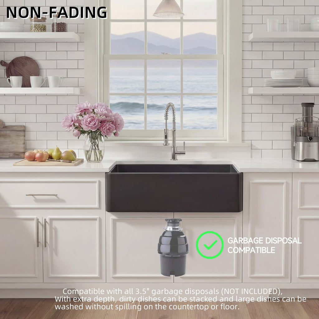 Farmhouse Sink 33 x 18 Inch Black Fireclay Apron Front Kitchen Sink