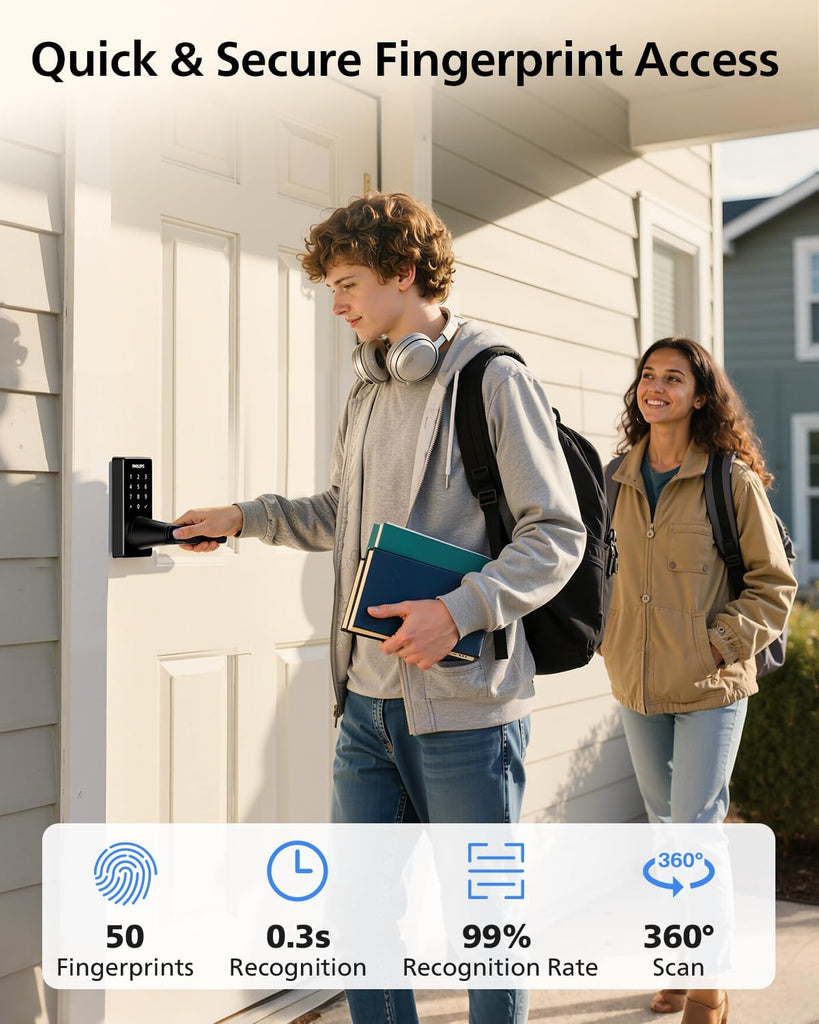 Upgraded Wi-Fi Smart Lock with Handle, Keyless Entry Door Lock, Smart Door Knob, Fingerprint Unlock, App Remote