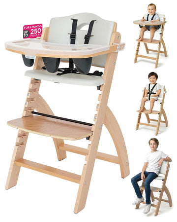 Beyond Junior Convertible Wooden High Chair with Removable Tray | 3-in-1 Adjustable Highchair for Babies & Toddlers