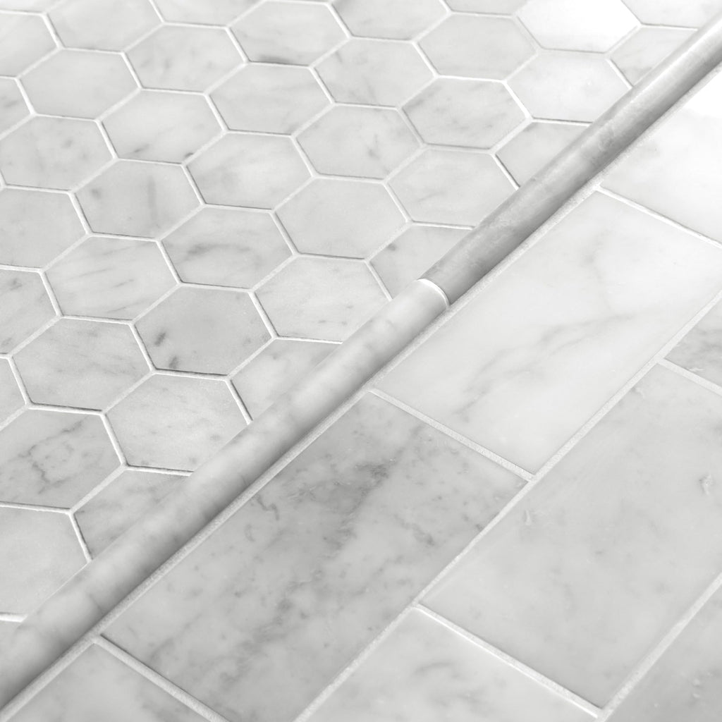 Carrara White Marble Pencil Liner Tile, 3/4" x 12" Honed Natural Stone Bullnose Tile Edge Trim Molding