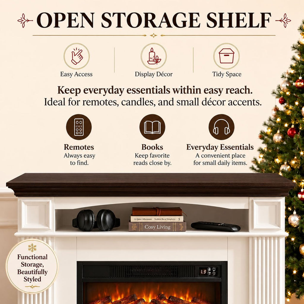 44" Electric Fireplace with Mantel, Tall Fireplace TV Stand with Storage