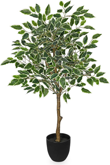 3Ft Ficus Tree Artificial Plants Indoor with Realistic Trunk, Tall Fake Potted Tree Faux Floor Plant, Artificial Tree