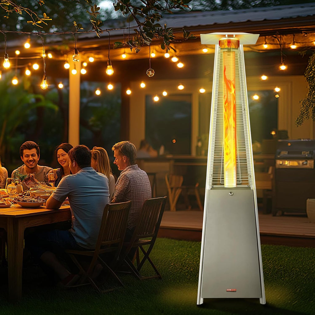 Patio Heater for Outdoor Use, 48000BTU Pyramid Propane Heater w/Wheels, Quartz Glass Tube Outdoor Patio Flame Heater