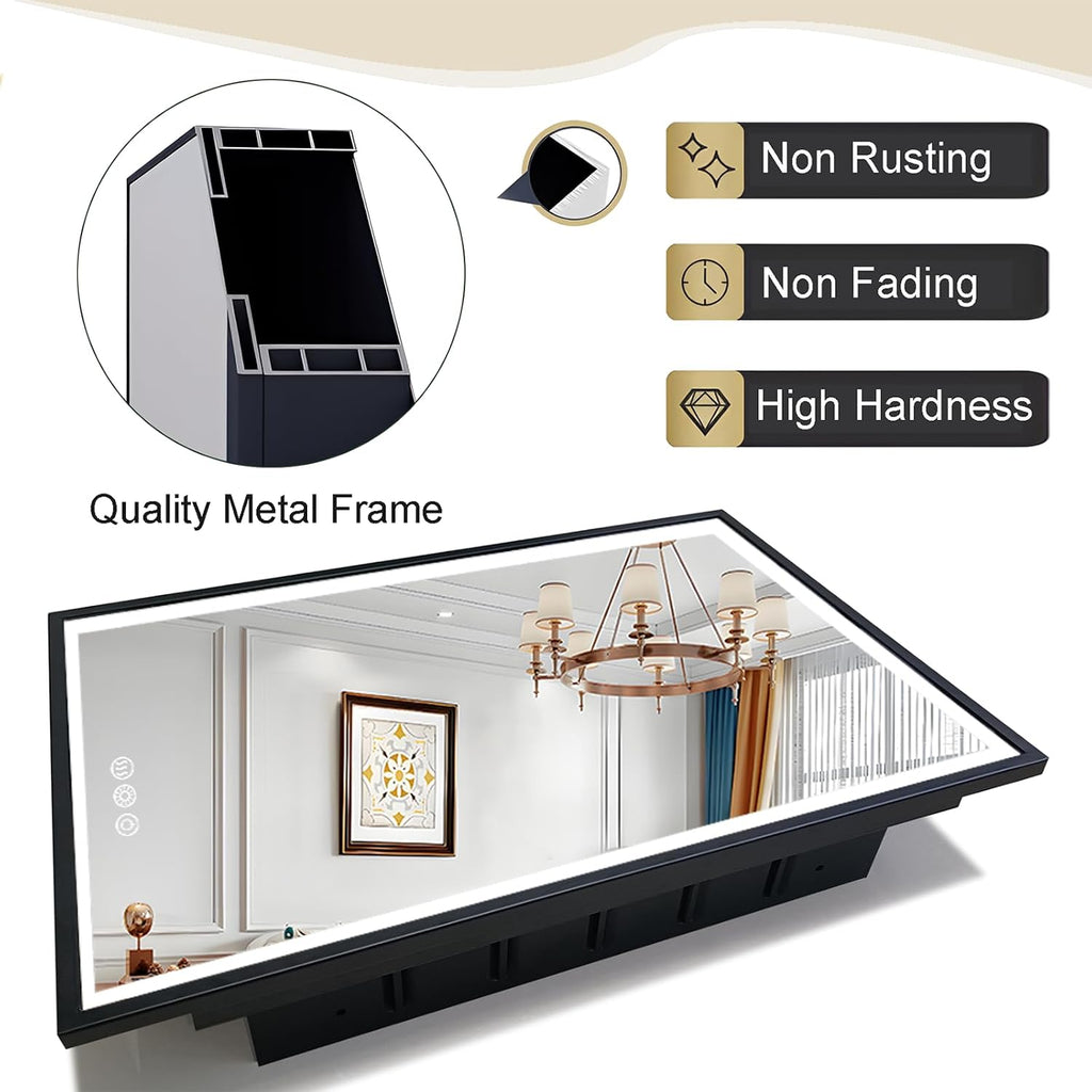 LED Lighted Medicine Cabinet with Mirror, Recessed or Wall Mounted Bathroom Mirror with Storage, Anti-Fog, 3-Color