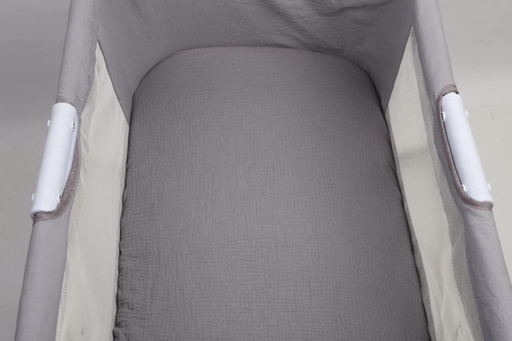Muslin Bassinet Sheets, 35"x20", 100% Cotton, 2 Pack, White & Grey