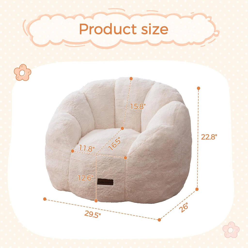 Kids Bean Bag Chair, Floral Shaped Bean Bag Sofa, Beige