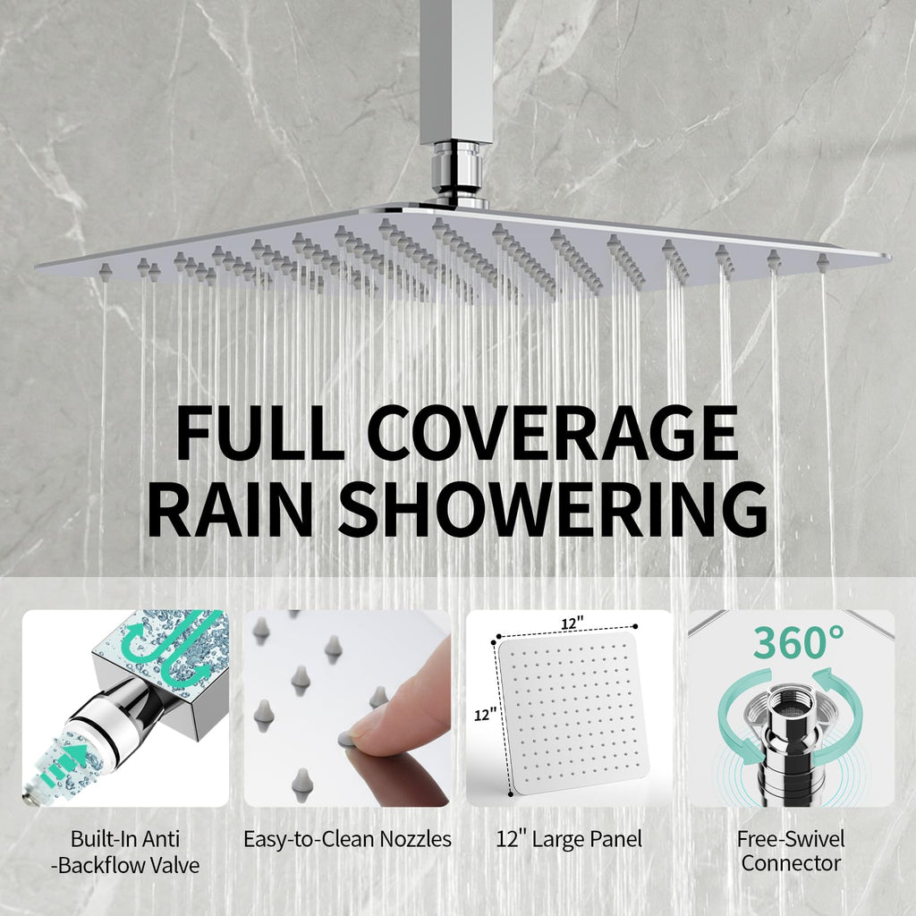 12 Inch Ceiling Mount Rain Shower System,Polished Chrome