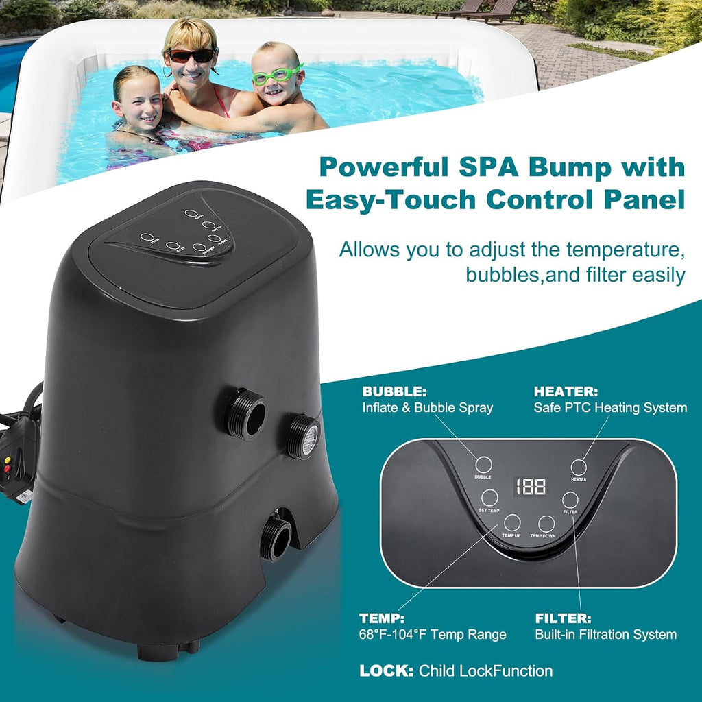 73" X 73" X 25" Inflatable Hot Tub, 4-6 Person Square PVC Spa | Blow Up Hot Tub Portable Outdoor Spa with 130 Bubble