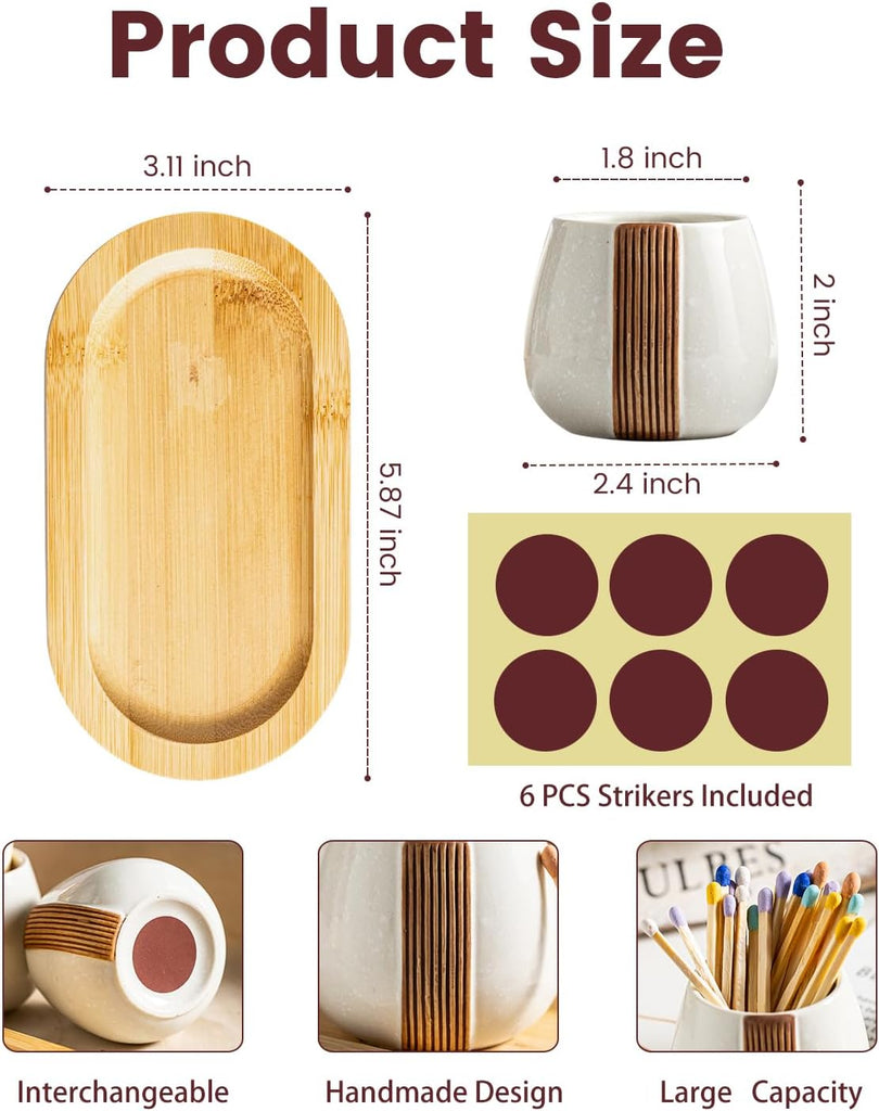 Ceramic Match Striker Holders - Matchstick Container - Set of 2