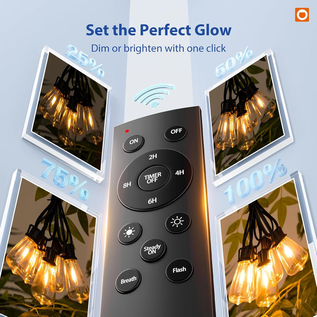 200FT(50FT*4) Outdoor String Lights ST38 LED with Remote Waterproof