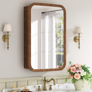 16x24 Inch Wood Medicine Cabinet with Mirror, Walnut