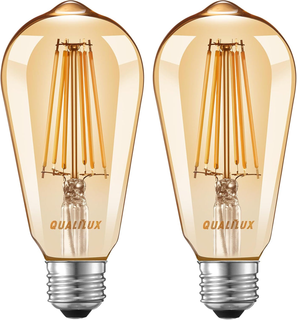 Dusk to Dawn Light Bulbs, Auto On/Off Light Sensing LED Bulbs Outdoor, Vintage Amber, Edison ST19 6-Pack, 6.5W 700LM