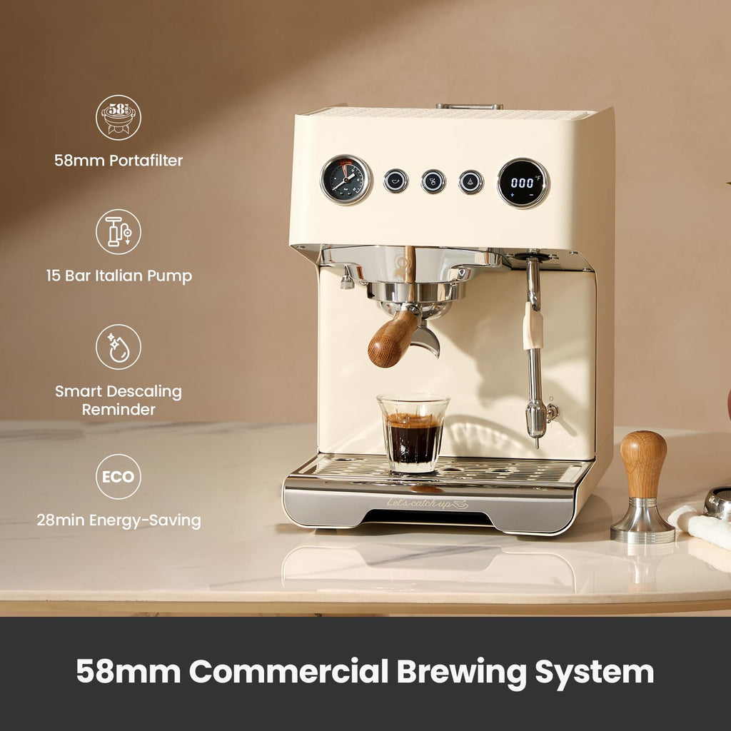 Espresso Machine, 15 Bar Professional Coffee Maker with Adjustable Pressure & Automatic Milk Frother, Dual PID