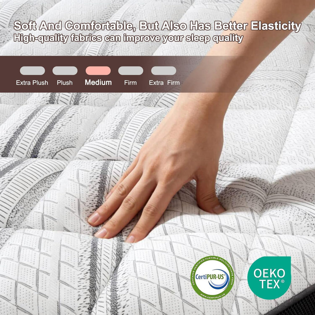 King Size Mattress,14 Inch - Medium Firm Hybrid Mattress with Memory Foam & Pocket Springs,Extra Back & Lumbar