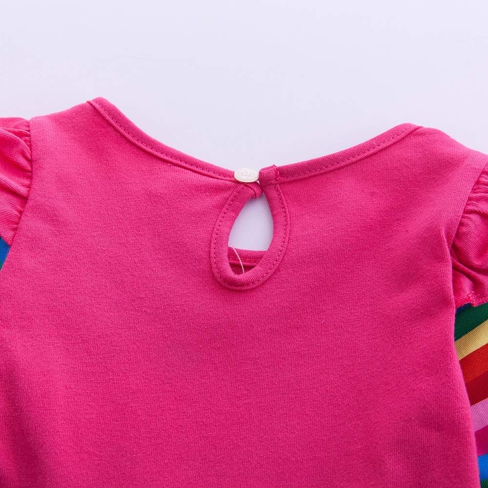 Cotton Girls Flower Rainbow Long Sleeve Dresses Butterfly Animal for Kids