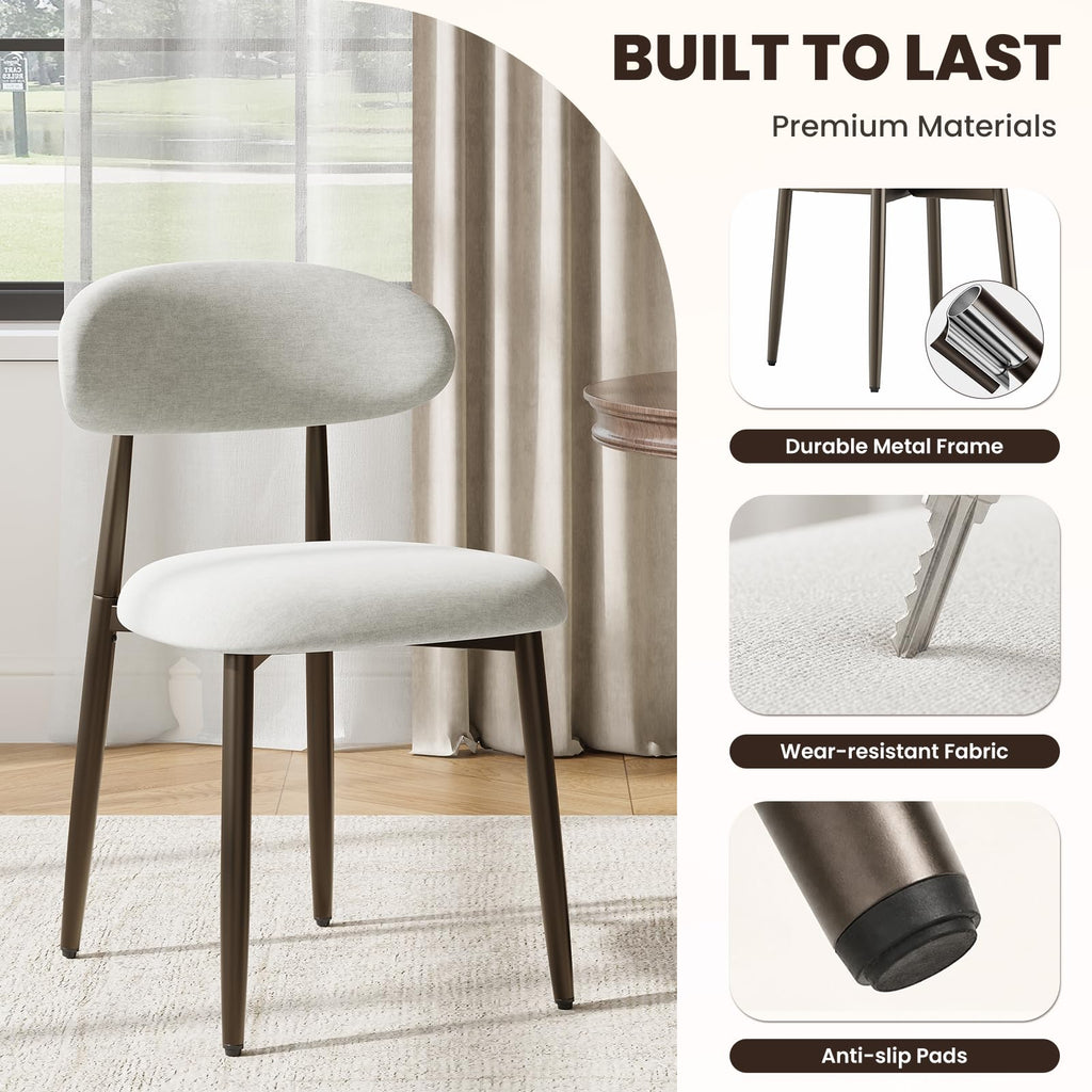 Dining Chairs Set of 4, Upholstered Kitchen & Dining Room Chairs with Curved Back and Bronze Metal Legs, Comfortable