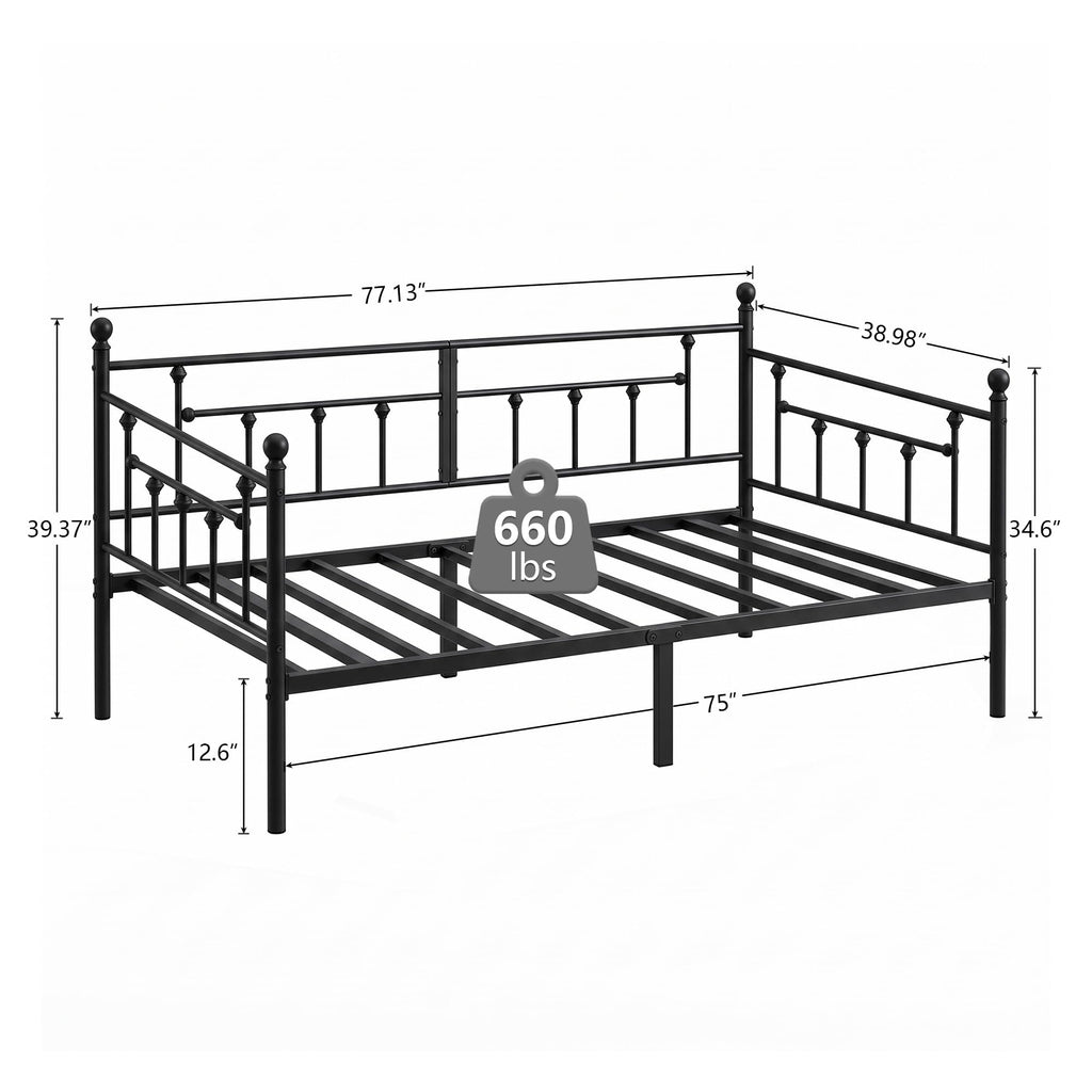 Daybed Frame, Twin Size Metal Platform Bed with Headboard, Heavy Duty Steel Slats Support Bedroom Guest Room, Easy