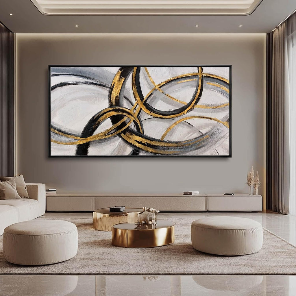 Large Framed Canvas Wall Art Gold Foil Prints Art Abstract Wall Pictures Dining Room Black Line Art Gallery
