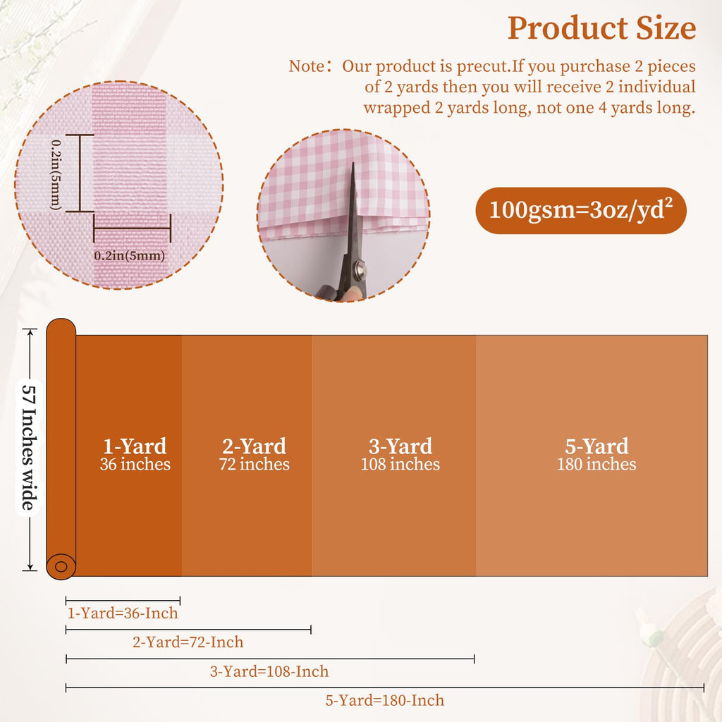57"W x 72"L Gingham Polyester Fabric Cut By The Yard, Checkered Plaid Vintage Fabric for DIY, Handmade and Sewing