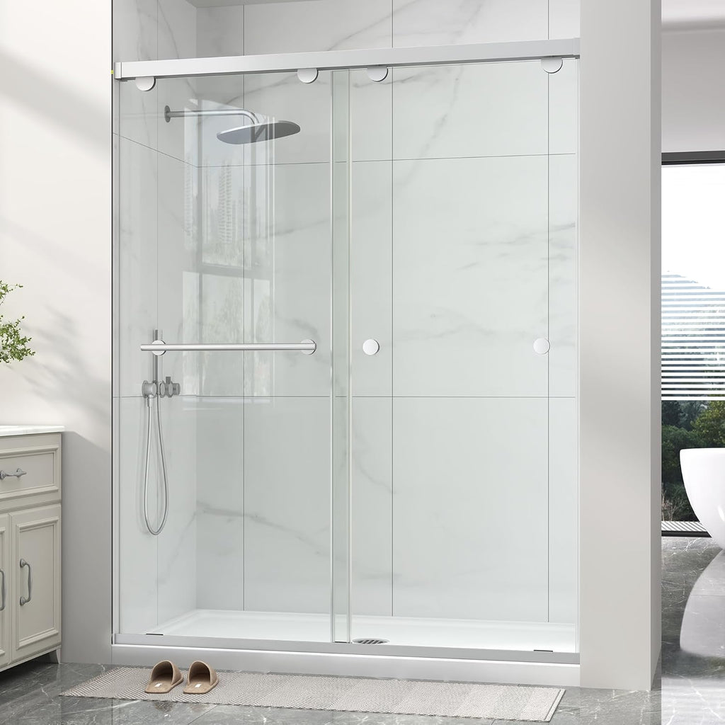 Frameless Shower Door with Soft-Close & Anti-Leak, 5/16" (8mm) Double Sliding Shower Door