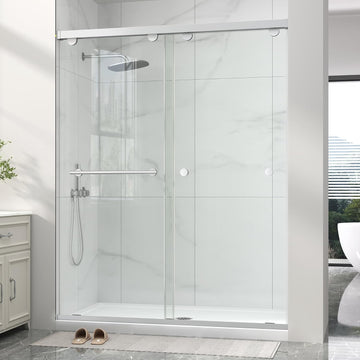 Frameless Shower Door with Soft-Close & Anti-Leak, 5/16" (8mm) Double Sliding Shower Door