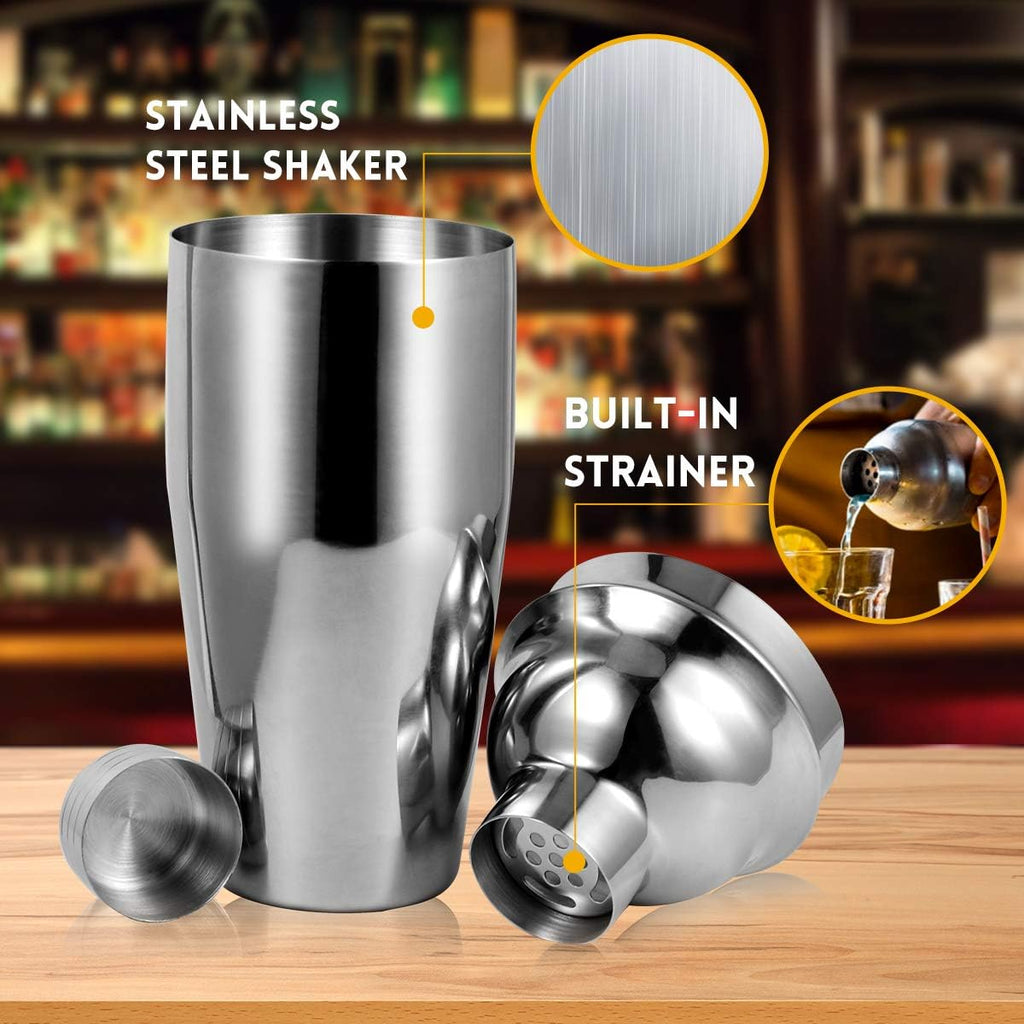 12-Piece Cocktail Shaker Set with Stand - 25oz Bartender Kit Including Shaker Jigger Muddler Bar Spoon Strainer Tongs - Set of 12