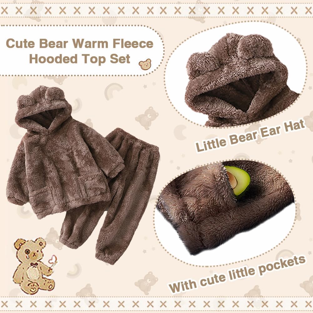 Toddler Baby Fleece Set Winter Pullover Tops Pants 2pcs Set,Toddler Bear Sweatshirt Fluffy outfit