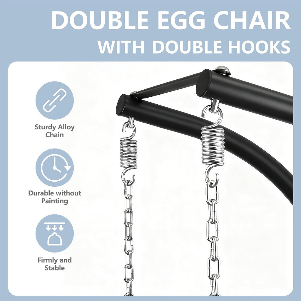 Double Egg Swing Chair with Stand, Outdoor Patio 2 Person Hanging Wicker Hammock Chairs with Cushion for Indoor
