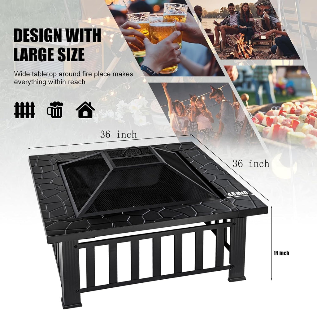 Fire Pit Table 32 Inch Square Metal Stove