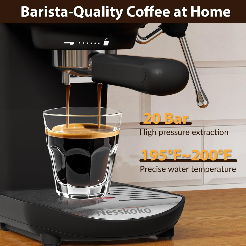 20 Bar Espresso Machine, Compact Espresso Maker with Milk Frother
