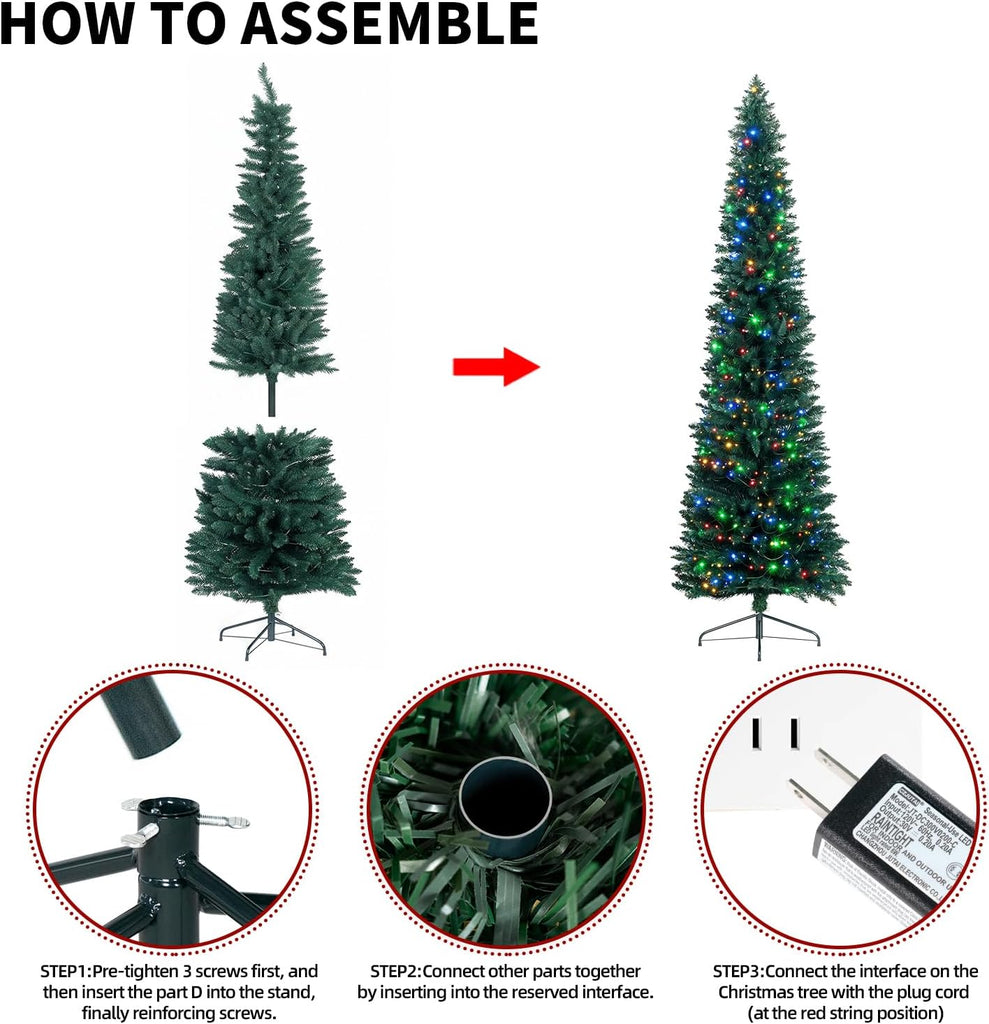 Prelit Slim Pencil Christmas Tree,Artificial Tall Skinny Xmas Tree
