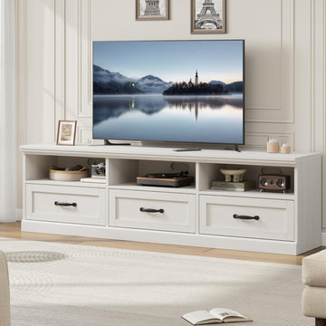 70 Inch Mid-Century Modern TV Stand for 65/70/75 in TV, Entertainment Center with 3 Storage Drawers & Open Shelves