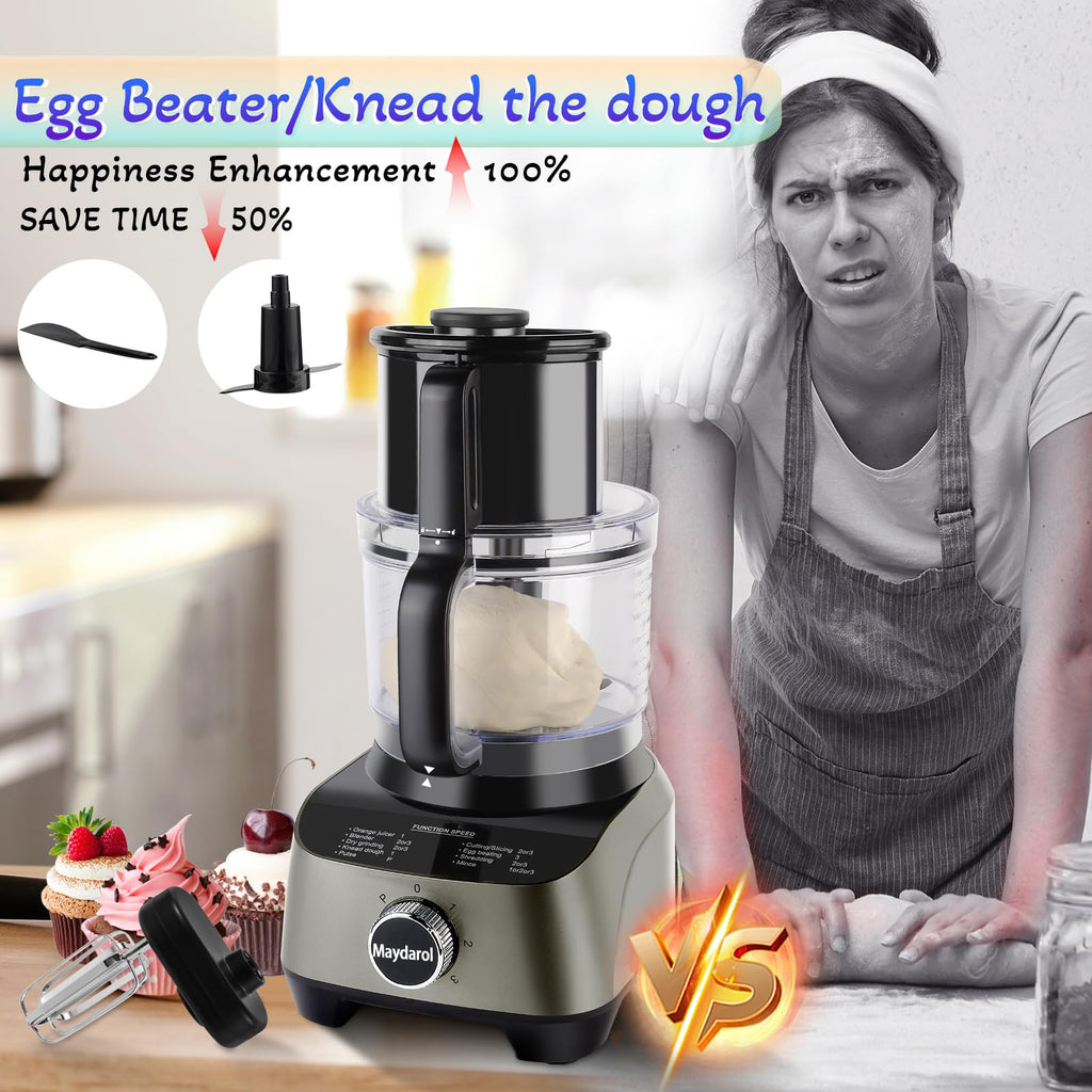 14 Cup Food Processor, 11-in-1 Food Processor and Blender Combo with Large Chute, 51 oz for Smoothies & Ice, for