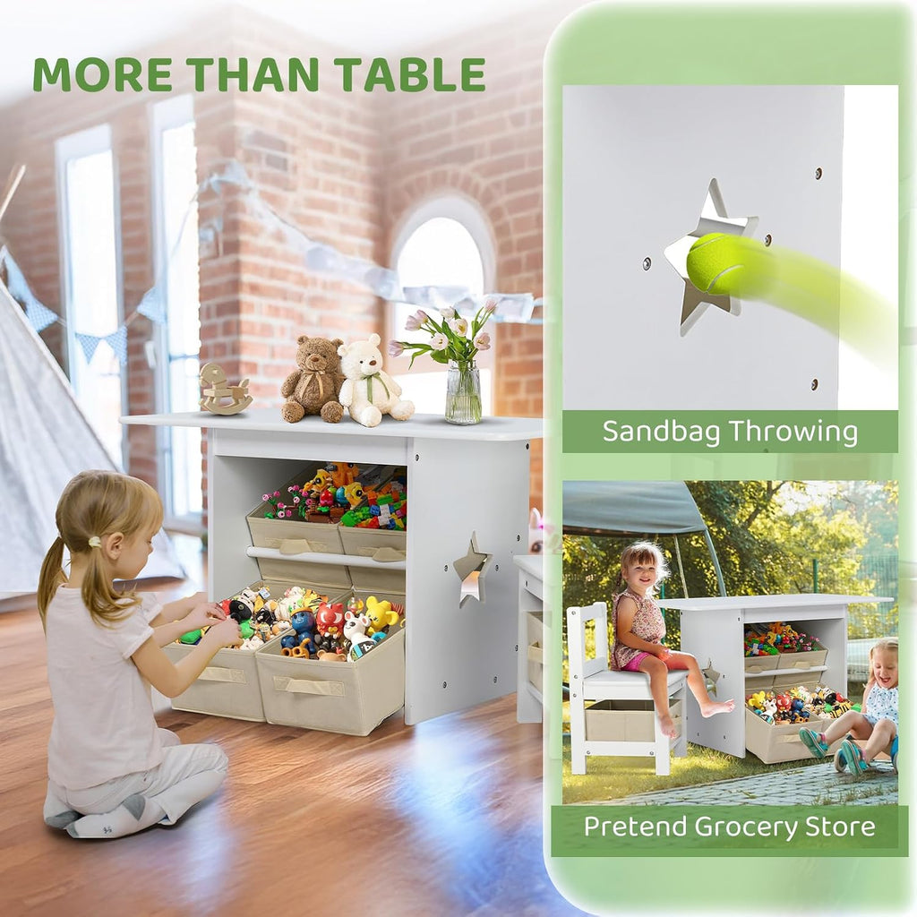 Kids Table and Chairs with Storage, 6 Drawers Toddlers Table and Chair Set- Ideal for 3-8 Years Old, European Grade