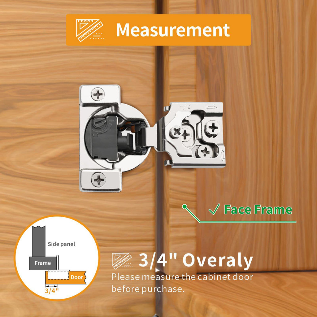 2 Pack 3/4" Overlay 4D Soft Close Concealed Hinges for Face Frame Door, Nickel, Satin Brass Plated, Modern, Satin
