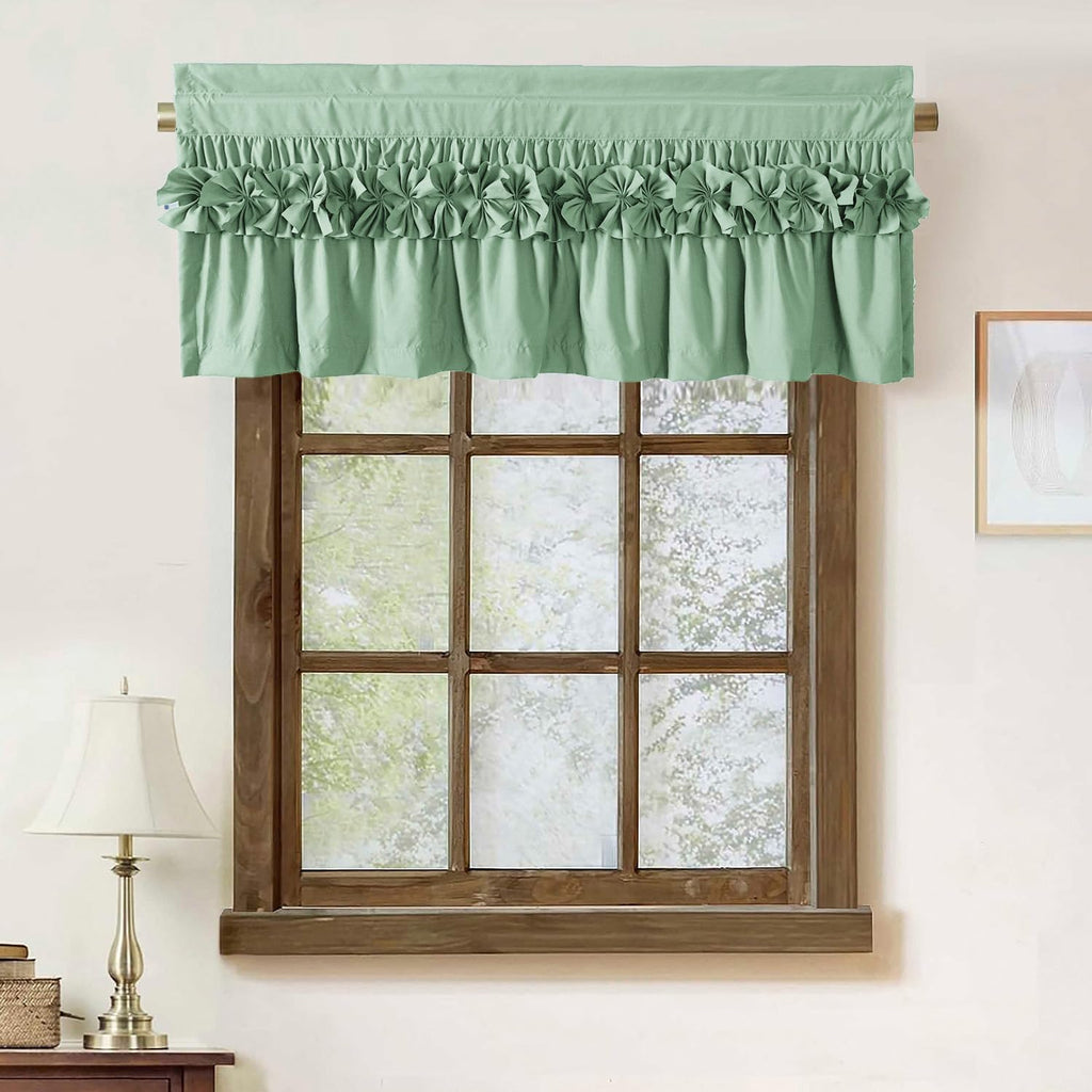2 Pack Sage Ruffle Handcrafted Window Valances, 42"x18"