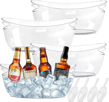 Clear Acrylic Ice Buckets, 5.5L Mimosa Bar Beverage Tubs with Scoops - Set of 4